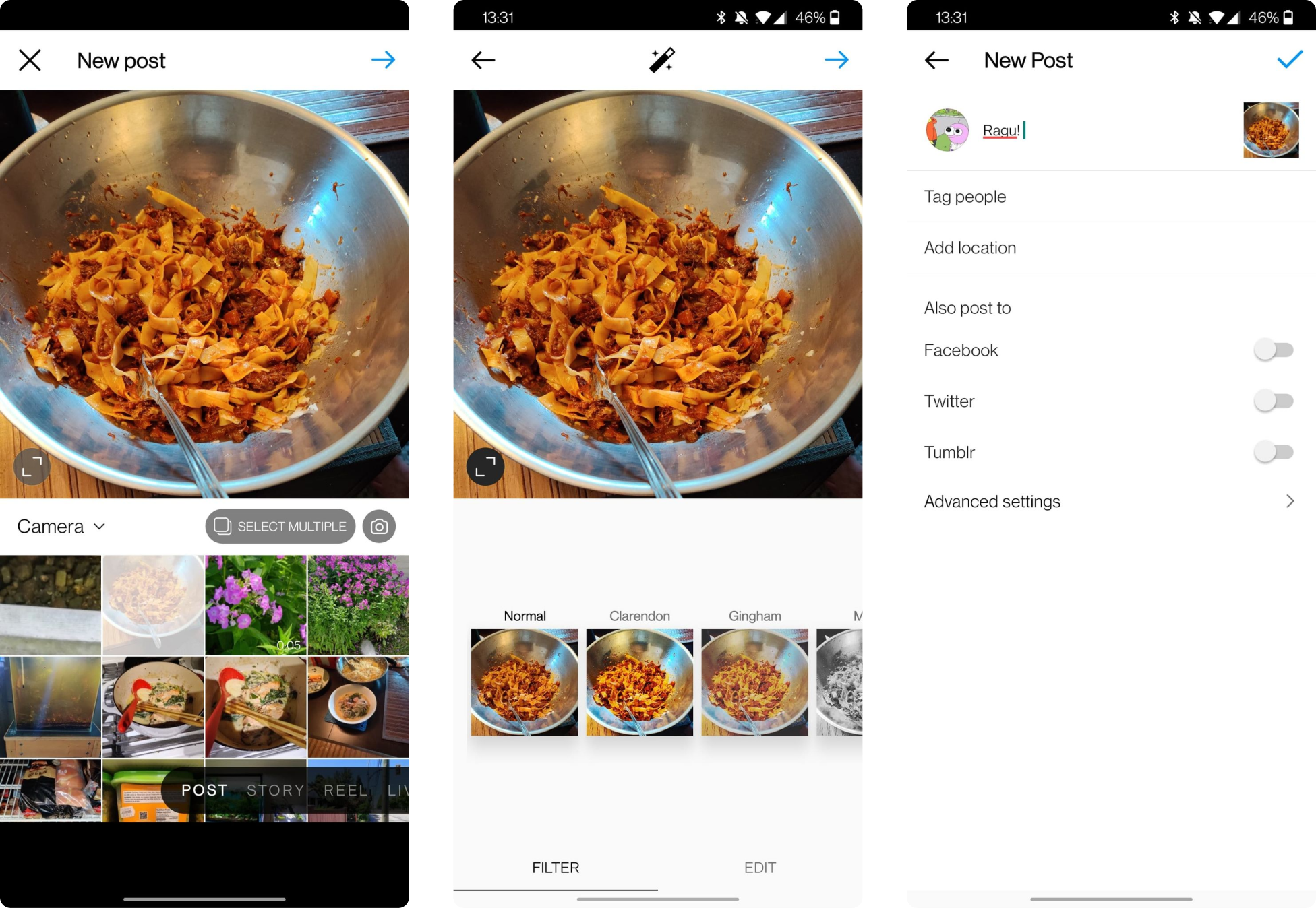 Instagram's post creation flow